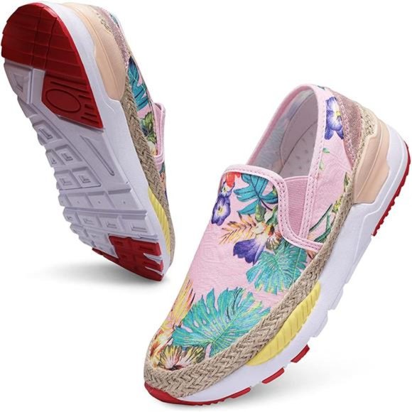 Women's Embroidered Floral Loafers Slip-On Sneakers Casual Shoes - Picture 1 of 6